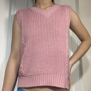 self tie chunky knitted dusty pink sweater vest